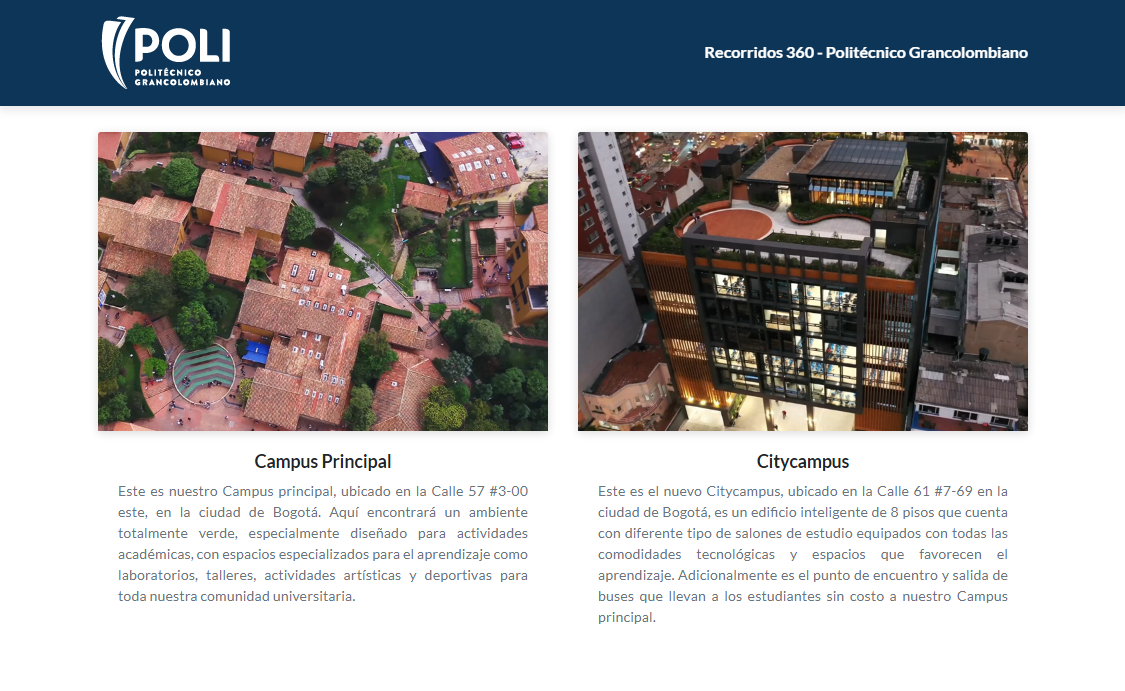 Captura de pantalla Portal Recorridos 360 / Politécnico Grancolombiano